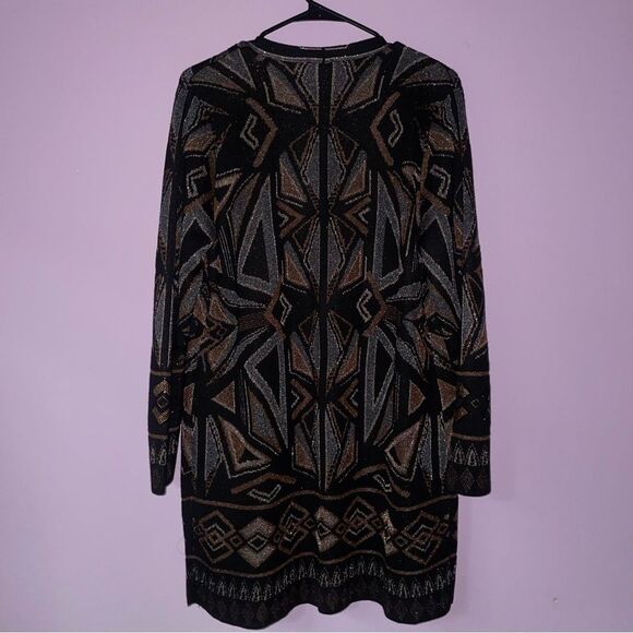 Chico's Cardigan M Open Front Longline Metallic Boho - Picture 7 of 9